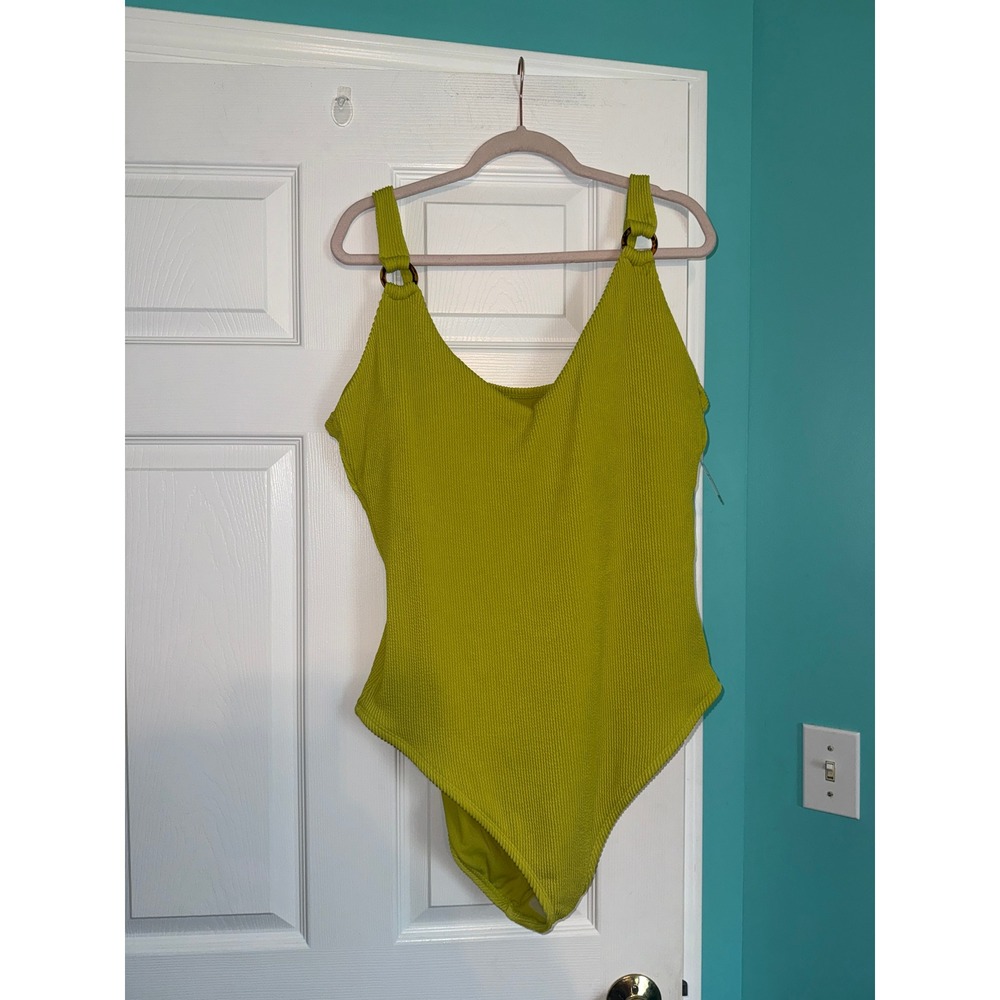 Time and Tru Bright Citron Textured One Piece Swimsuit Plus Size 2X 20W-22W NWT
